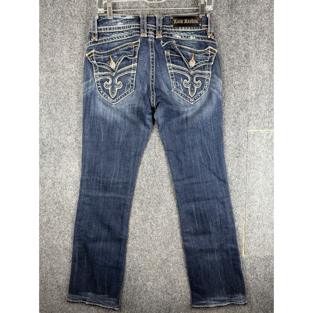 Rock Revival Women's Patti Boot Size 29 Denim Jeans Distressed Bling Western